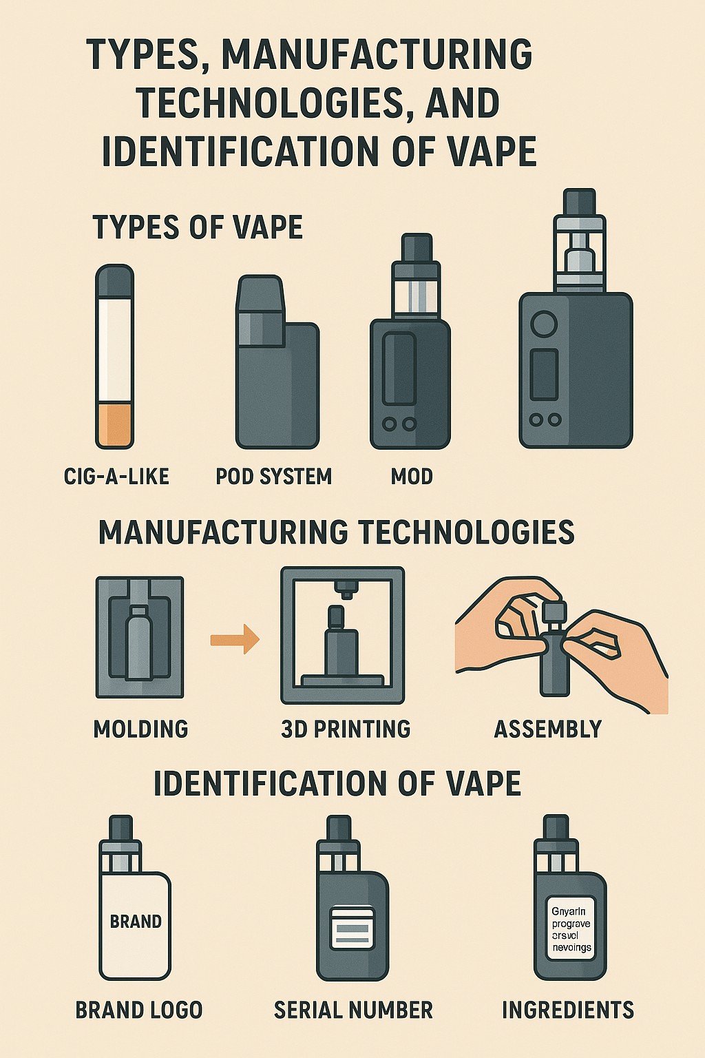 Types, Manufacturing Technologies, and Identification of Vape