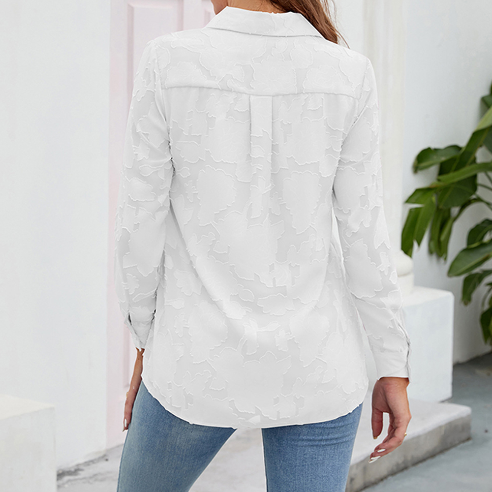 Castillotigo™ Camisa de manga larga de color sólido hueco de encaje para mujer