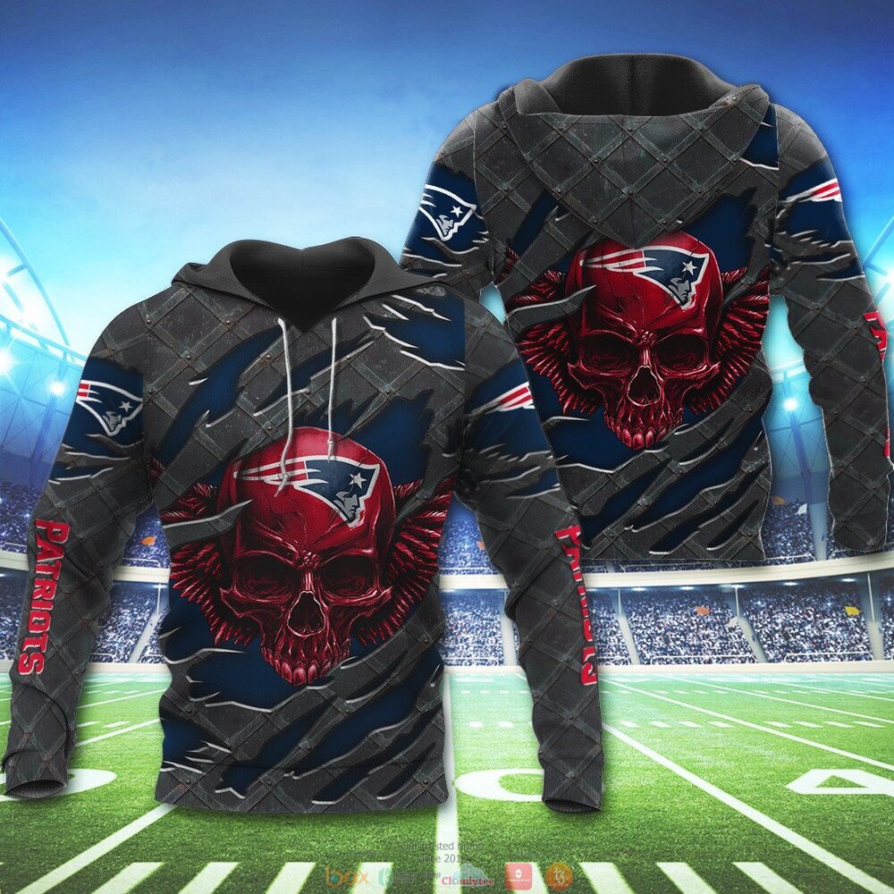 NEW ENGLAND PATRIOTS WINGS SKULL 3D HOODIE