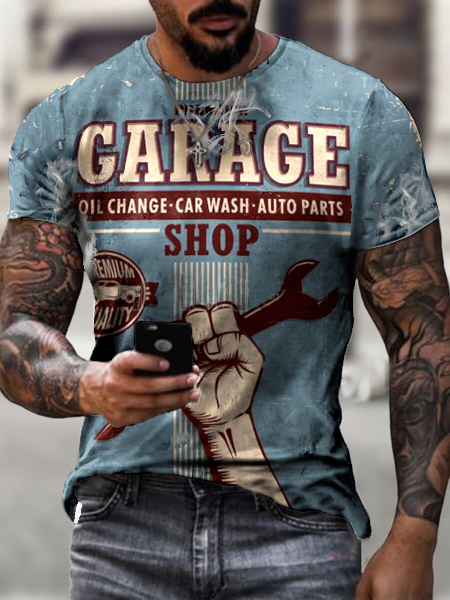 Higomore™ Retro Service Area Car Repair Shop Printed T-shirt