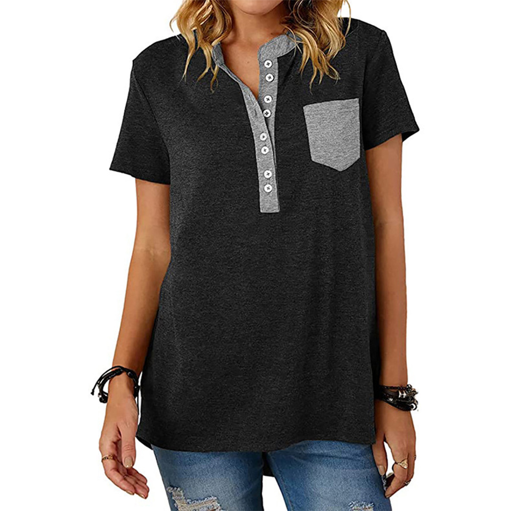 Castillotigo™ Camiseta de manga corta con cuello en V de color liso para mujer