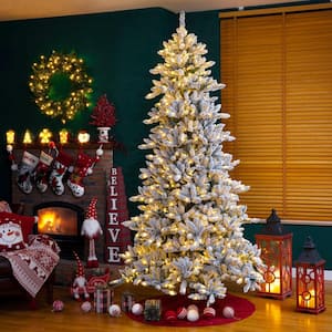 Árbol de Navidad artificial flocado con luz estrellada LED preiluminado de 9 pies