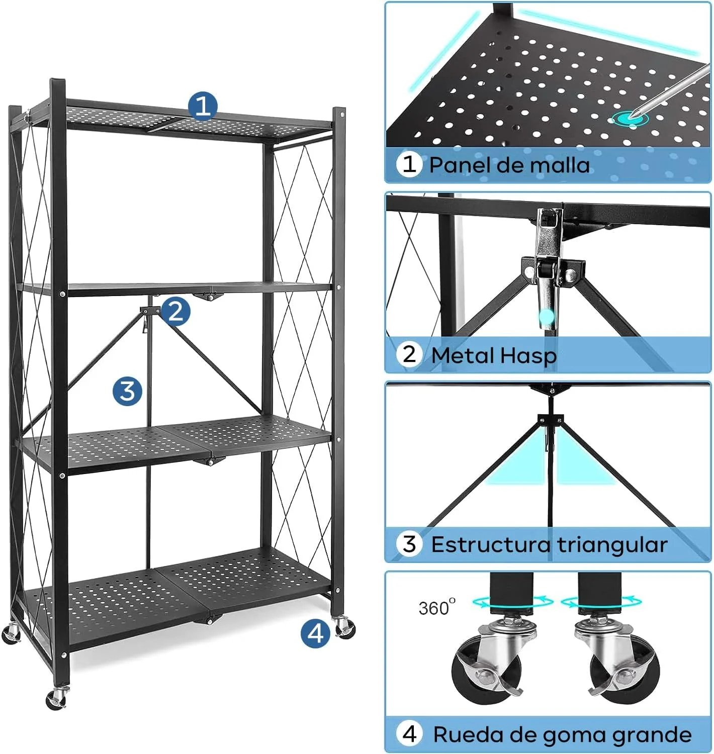 ESTANTE MULTIUSO PLEGABLE DE 4 NIVELES（Cocina, dormitorio, estudio, sala de estar.）