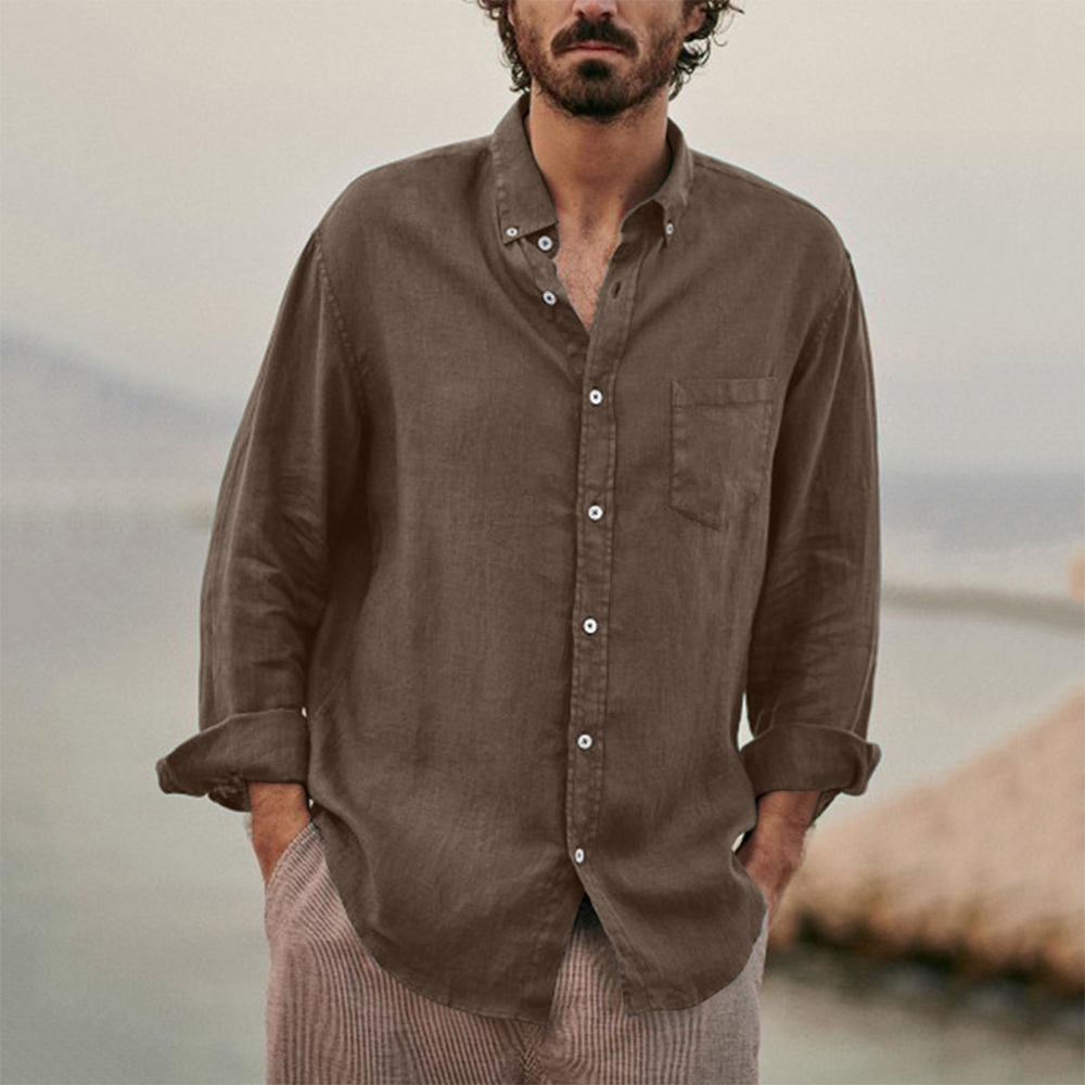 Castillotigo™ Camisa de solapa de hombre vintage casual de color sólido