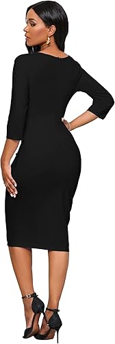 Church Dresses for Women 3/4 Sleeve Bodycon Ruffle Vintage Wear to Work Pencil Midi Dress