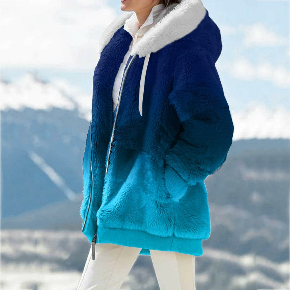 Castillotigo™ Nueva chaqueta con capucha teñida y estampada de felpa suelta de otoño e invierno para mujer