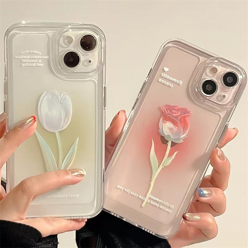 Fashion Tulip Rose Flower Floral Soft Shockproof Compatible with Case for iPhone