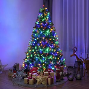 Árbol de Navidad artificial flocado con luz estrellada LED preiluminado de 9 pies