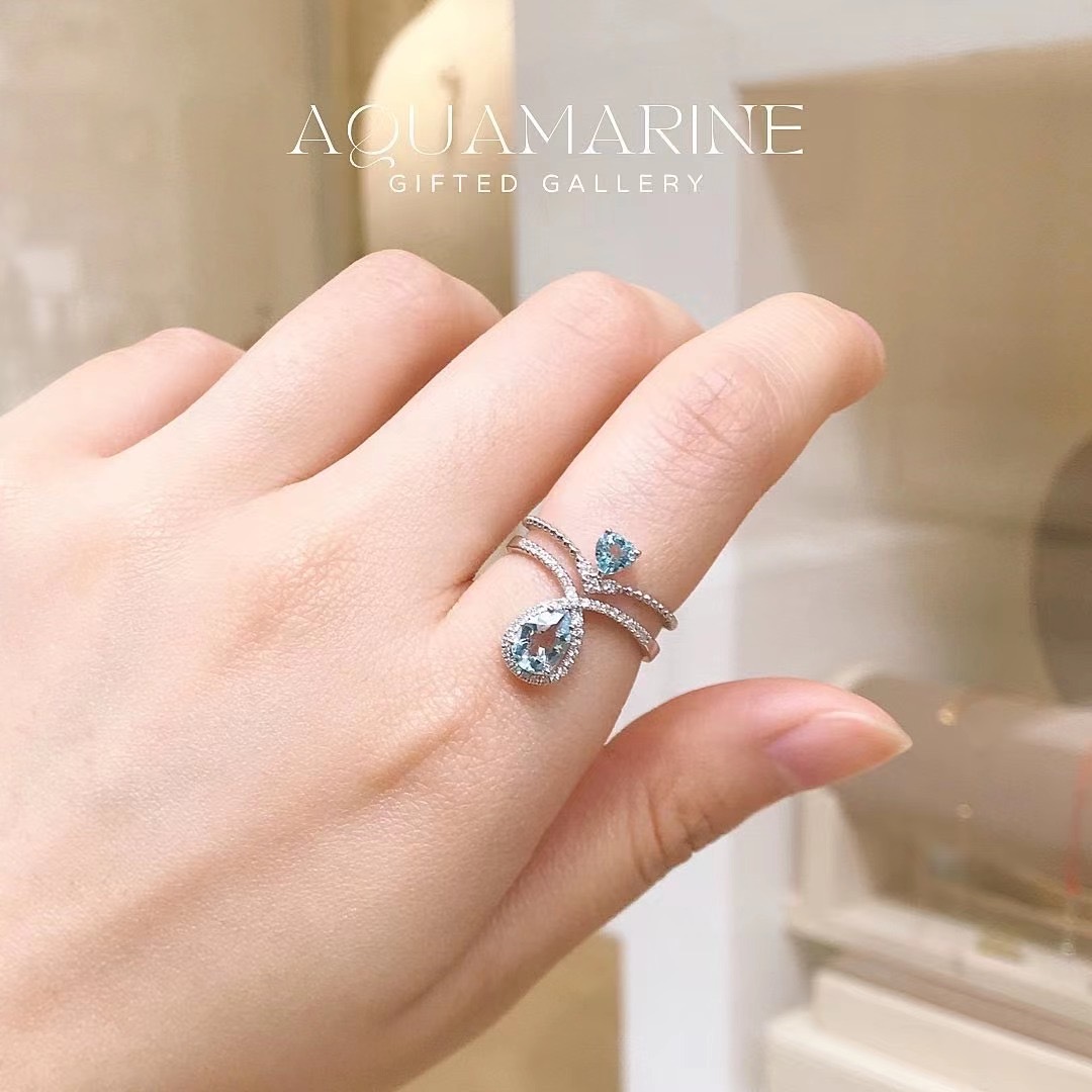 Aquamarine V set Ring By Gifted Gallery