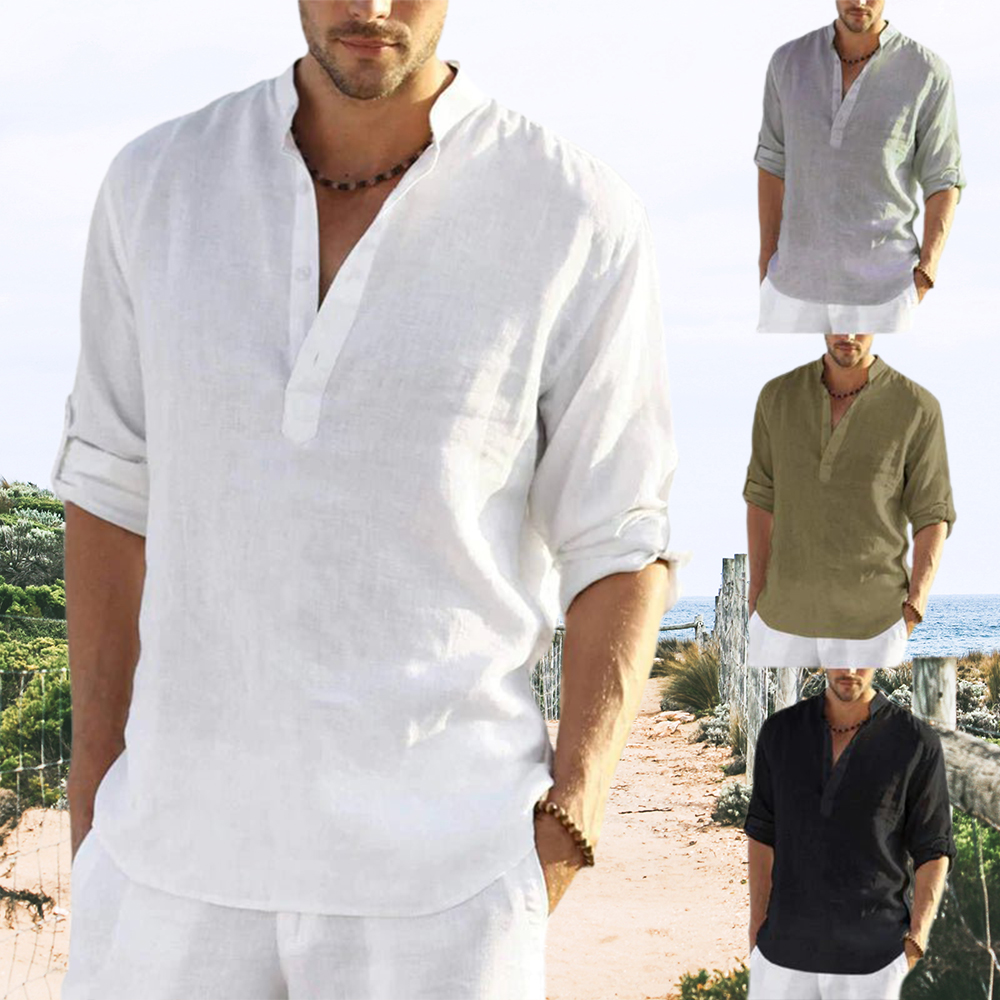 Castillotigo™ Camisa casual de algodón y lino con cuello henley(envío gratis)