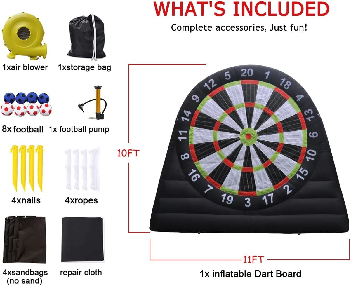Outdoor Inflatable Soccer Darts Board with 8pcs Soccer Ball &350W Blower