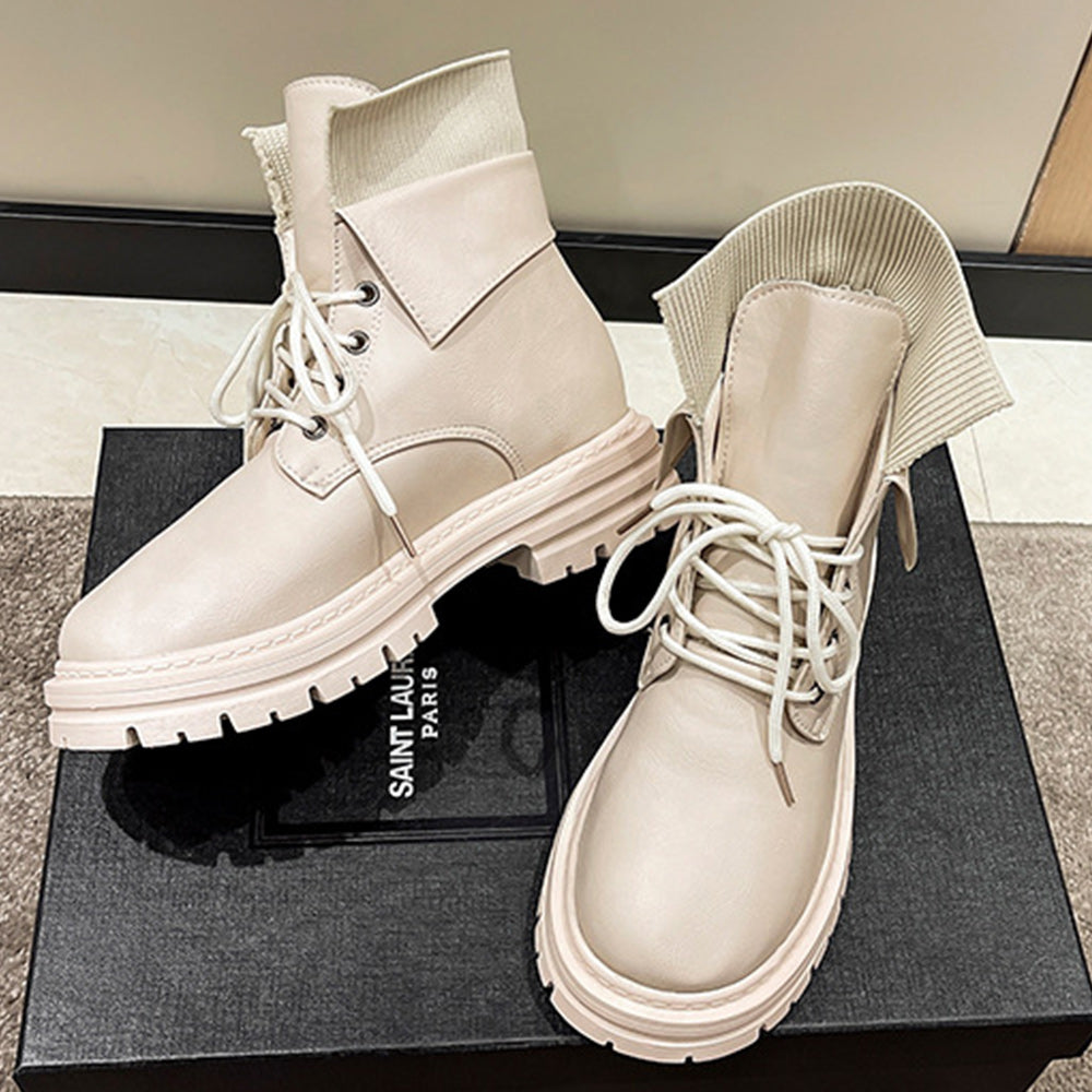 Castillotigo™ Otoño e Invierno Moda Mujer Retro Casual Suela Gruesa Cordones Botas Martin