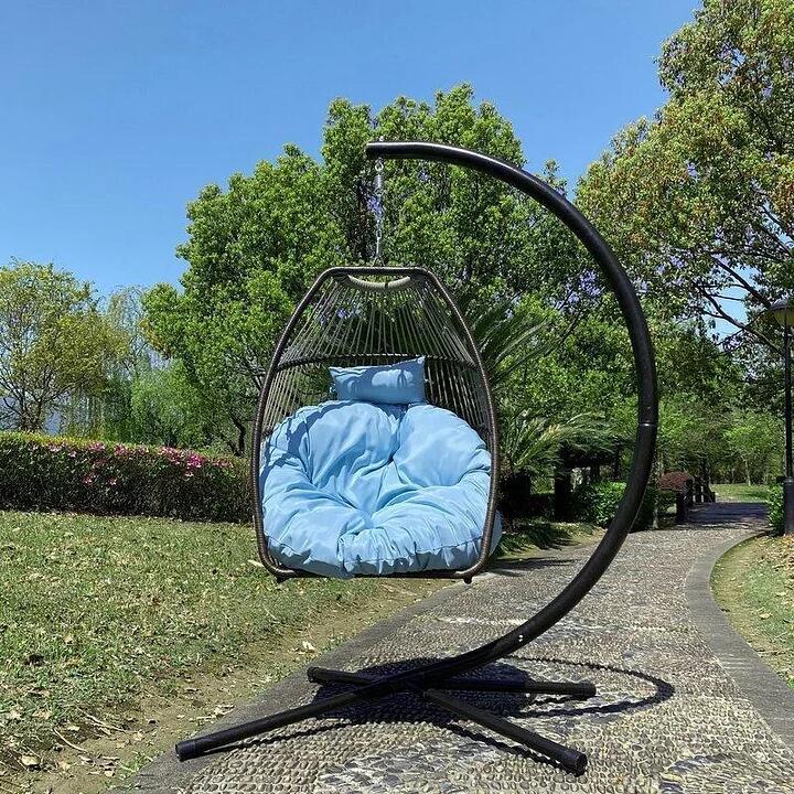 Rattan Swing Hammock Egg Chair With C Type Bracket , With Cushion And Pillow
