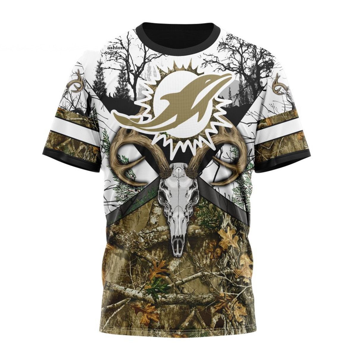 MIAMI DOLPHINS DEER SKULL AND FOREST 3D HOODIE