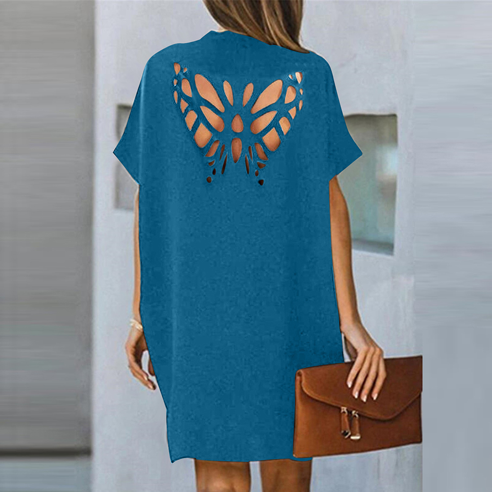 Castillotigo™ Verano nuevo vestido suelto de color sólido hueco de mariposa