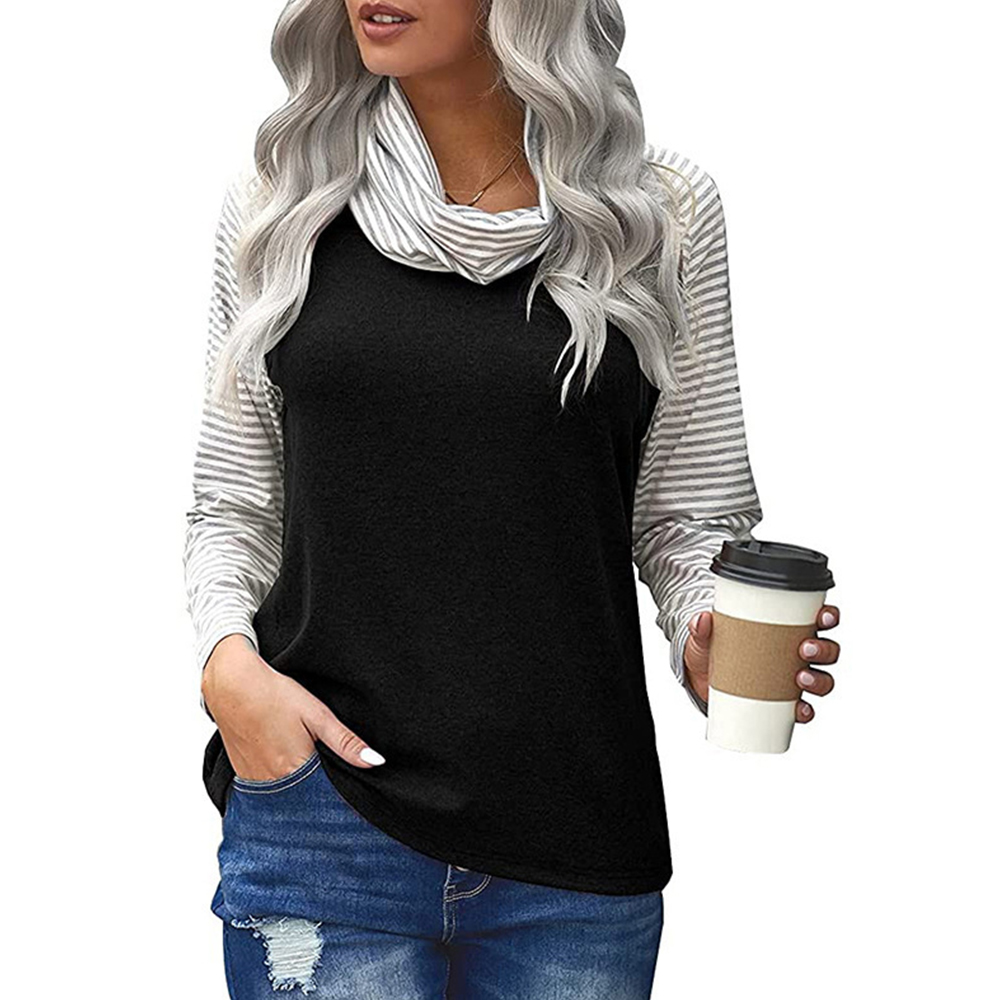Higomore™ Striped pullover turtleneck loose fitting plus size T-shirt