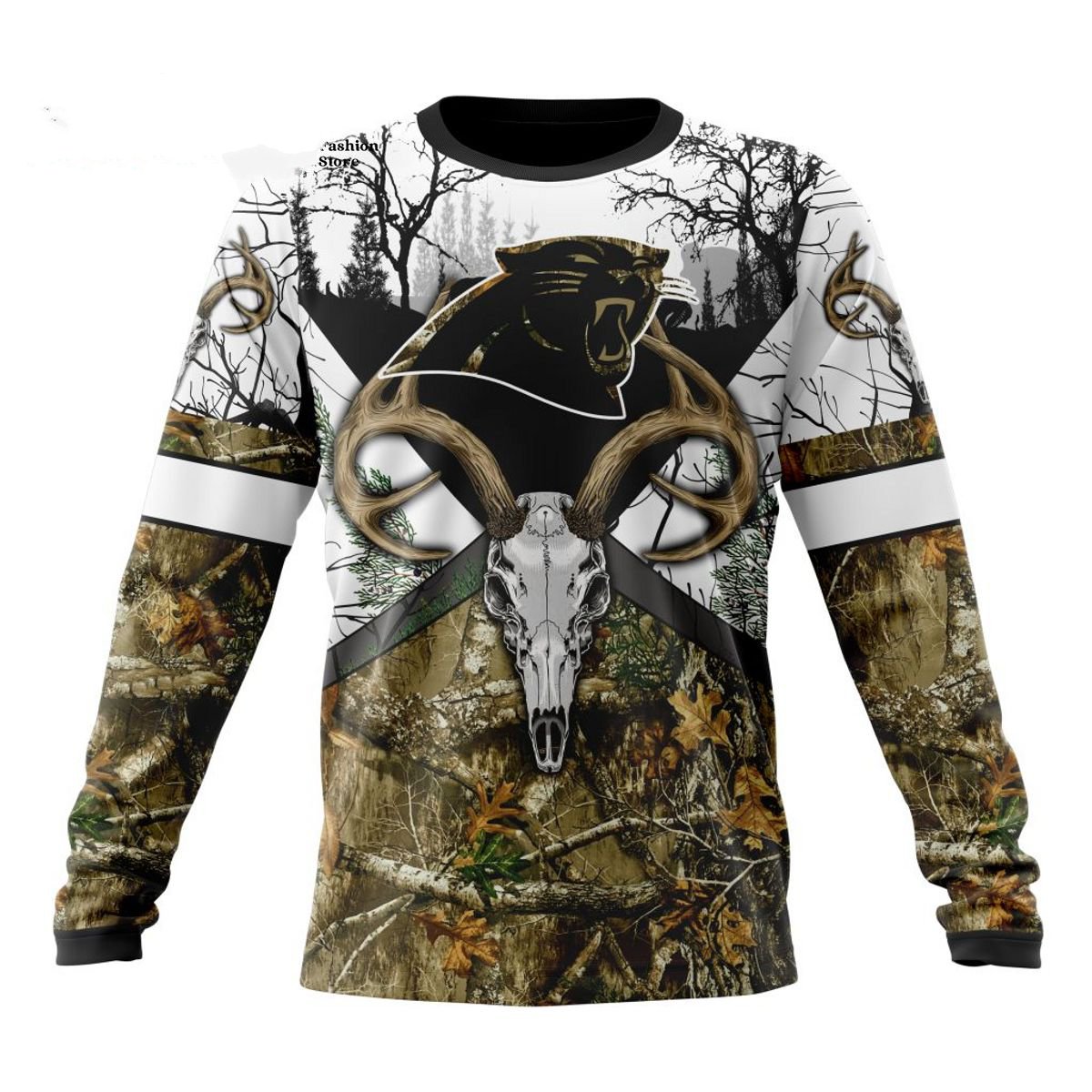 CAROLINA PANTHERS DEER SKULL AND FOREST 3D HOODIE