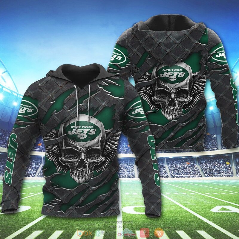 NEW YORK JETS WINGS SKULL 3D HOODIE