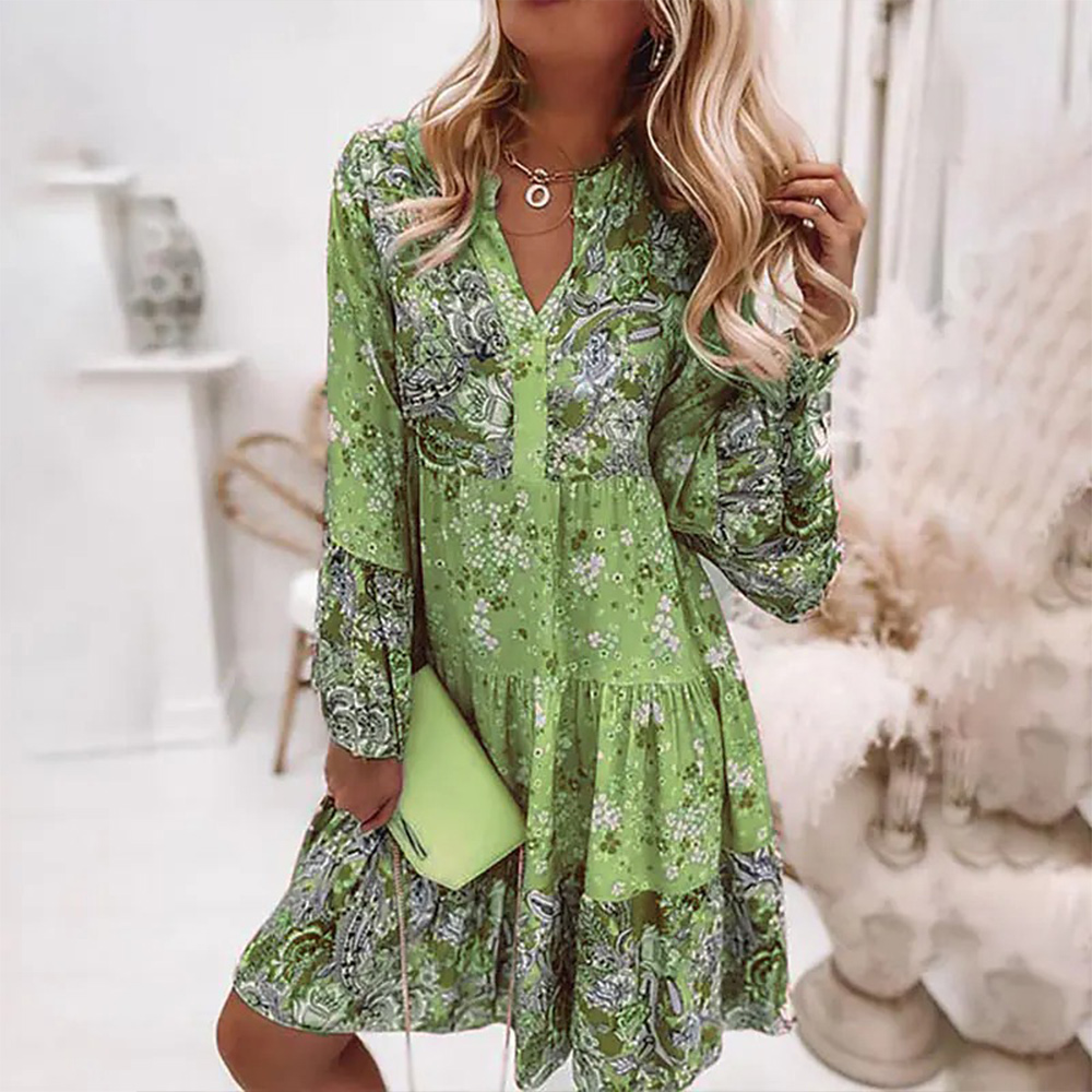 Castillotigo™ Vestido con estampado de patchwork de primavera y verano