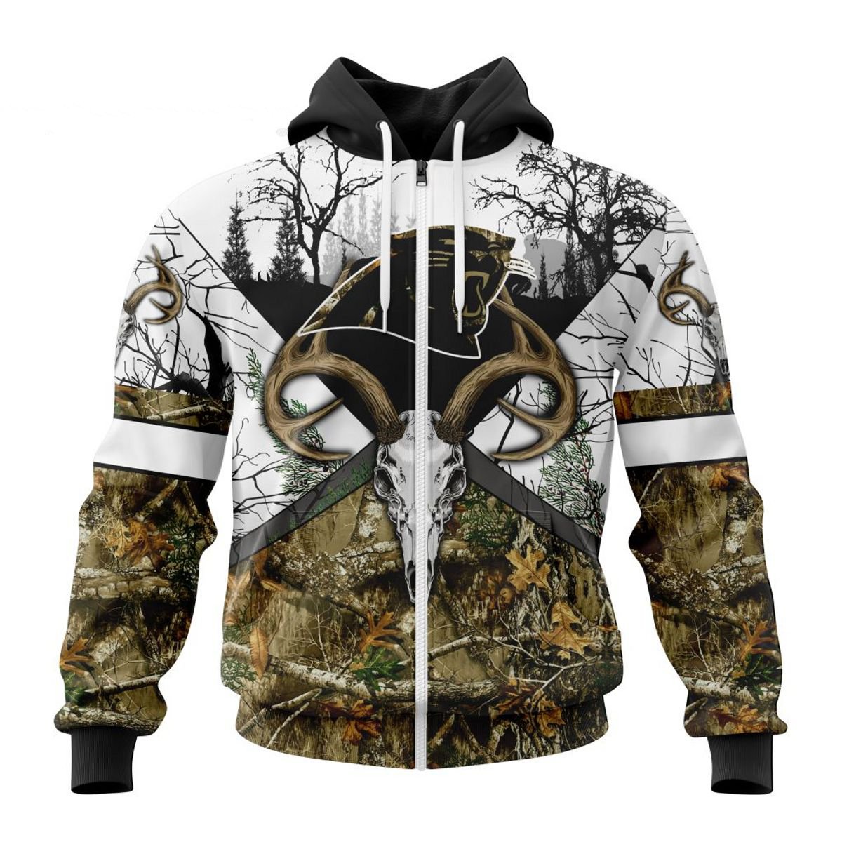 CAROLINA PANTHERS DEER SKULL AND FOREST 3D HOODIE