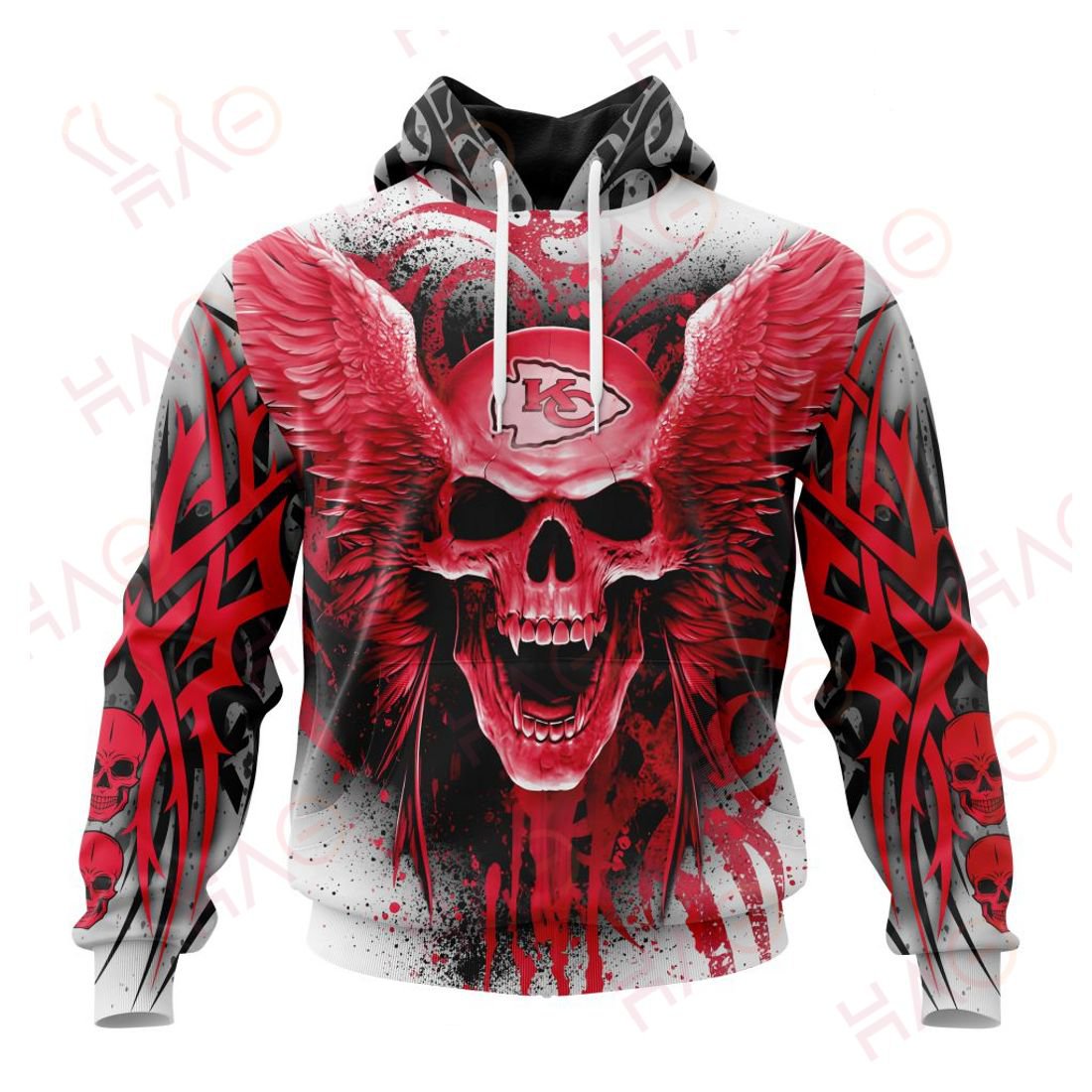 KANSAS CITY CHIEFS 3D HOODIE SKULL ART