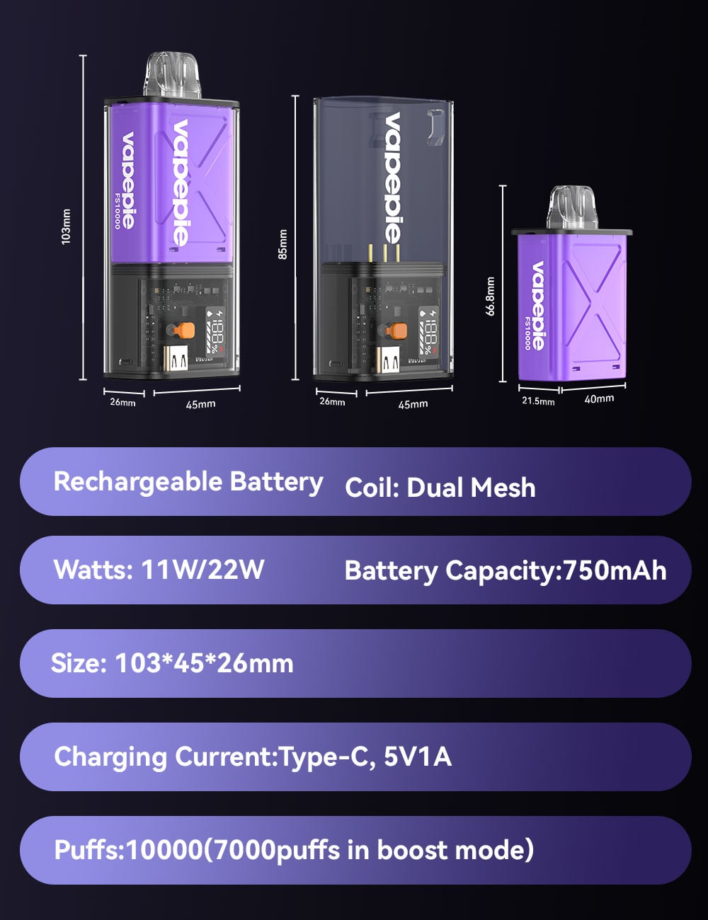 Vapepie FlexSwitch 10000 Puffs Vape Product Specifications