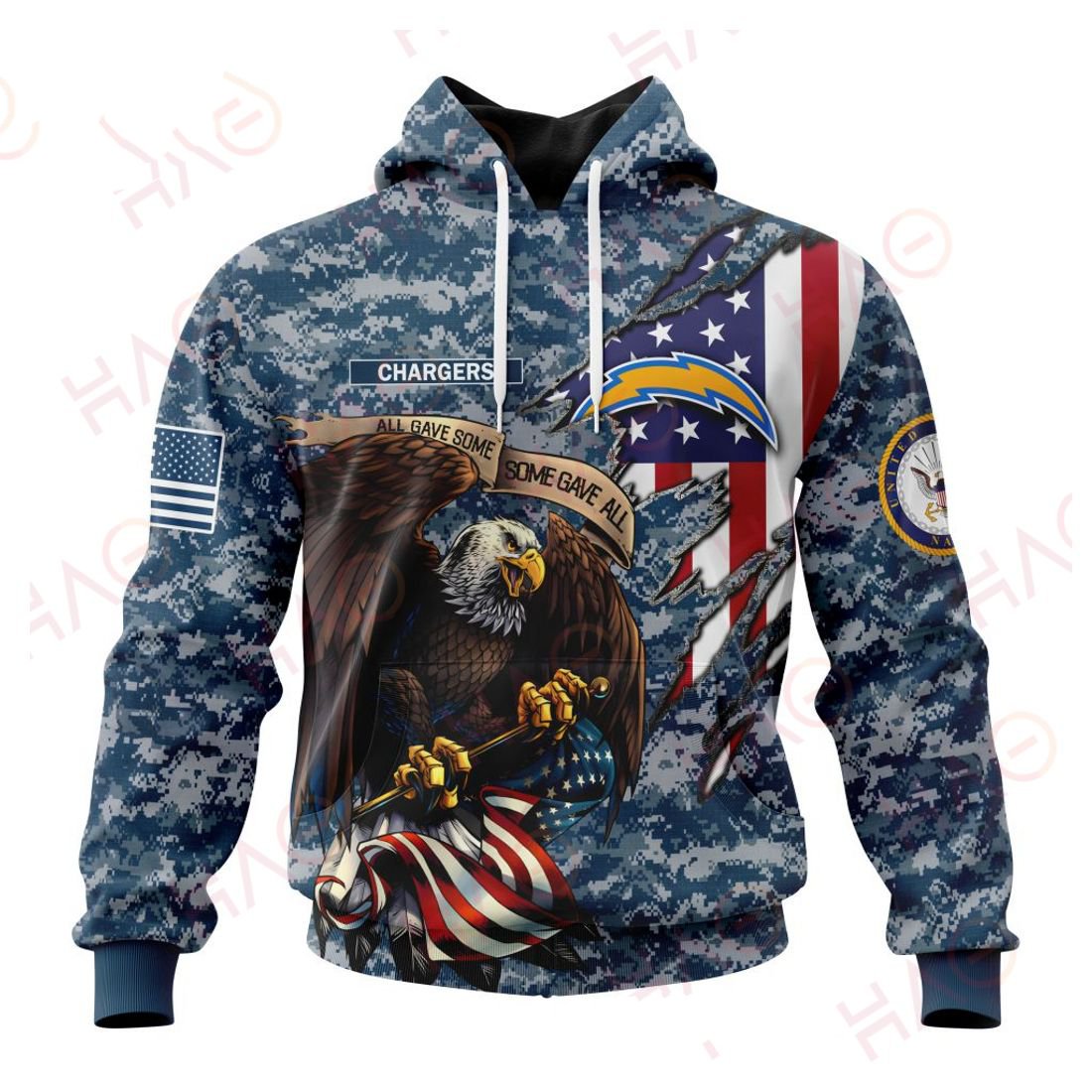LOS ANGELES CHARGERS 3D HOODIE US NAVY VETERANS