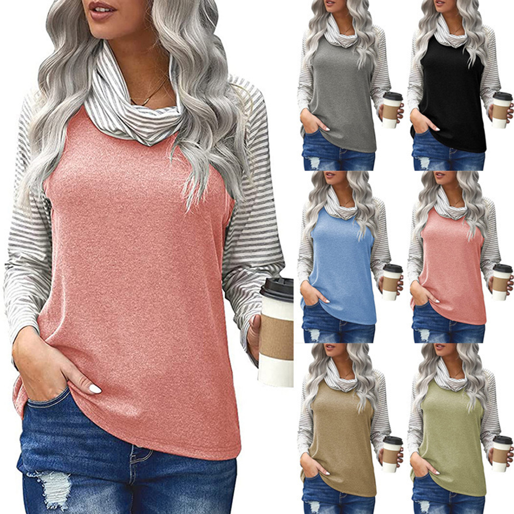 Higomore™ Striped pullover turtleneck loose fitting plus size T-shirt