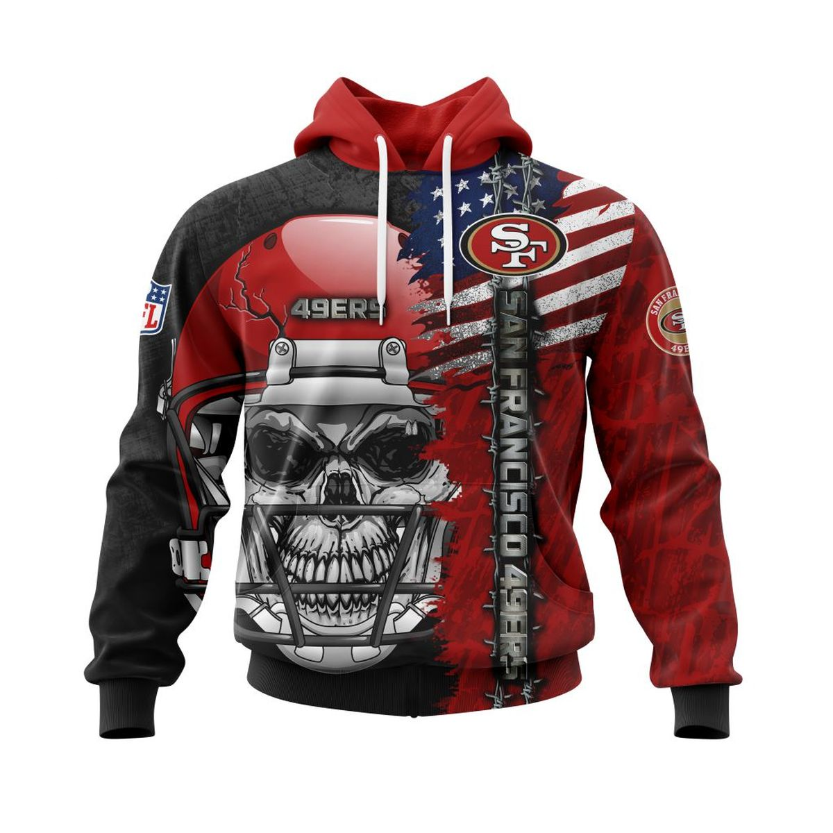 SAN FRANCISCO 49ERS 3D HOODIE SKULL0803