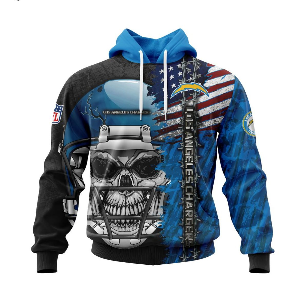 LOS ANGELES CHARGERS 3D HOODIE SKULL0803