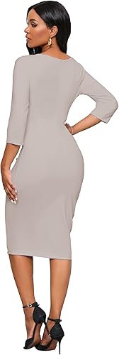 Church Dresses for Women 3/4 Sleeve Bodycon Ruffle Vintage Wear to Work Pencil Midi Dress - Apricot