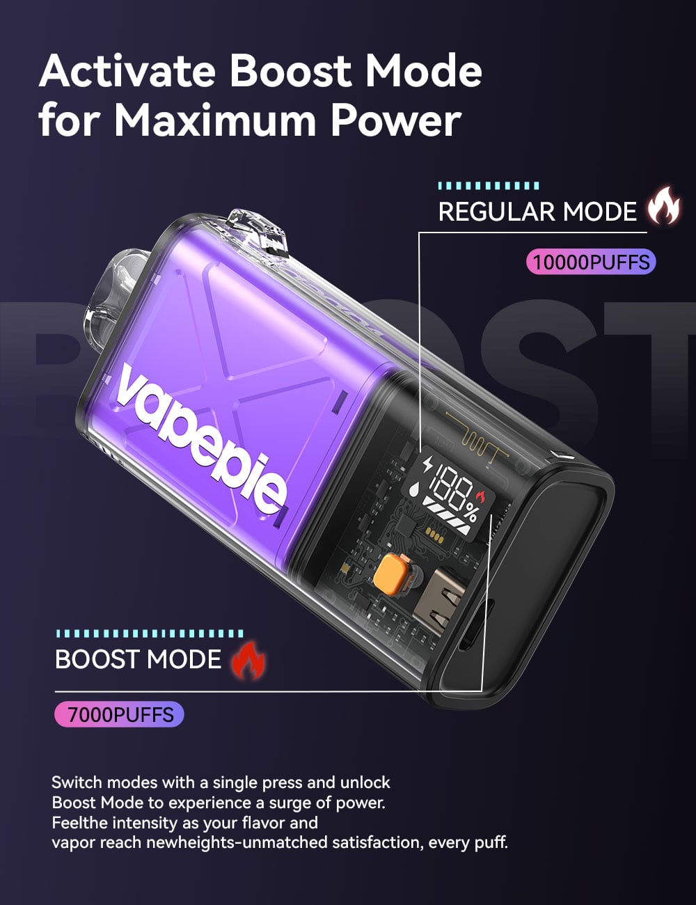 Vapepie FlexSwitch 10000 Puffs Vape Product Specifications