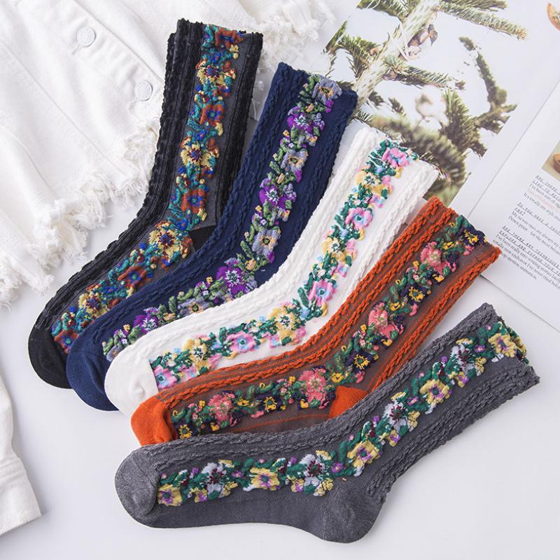 Higolot™ Vintage Embroidered Floral Socks (5 pairs)