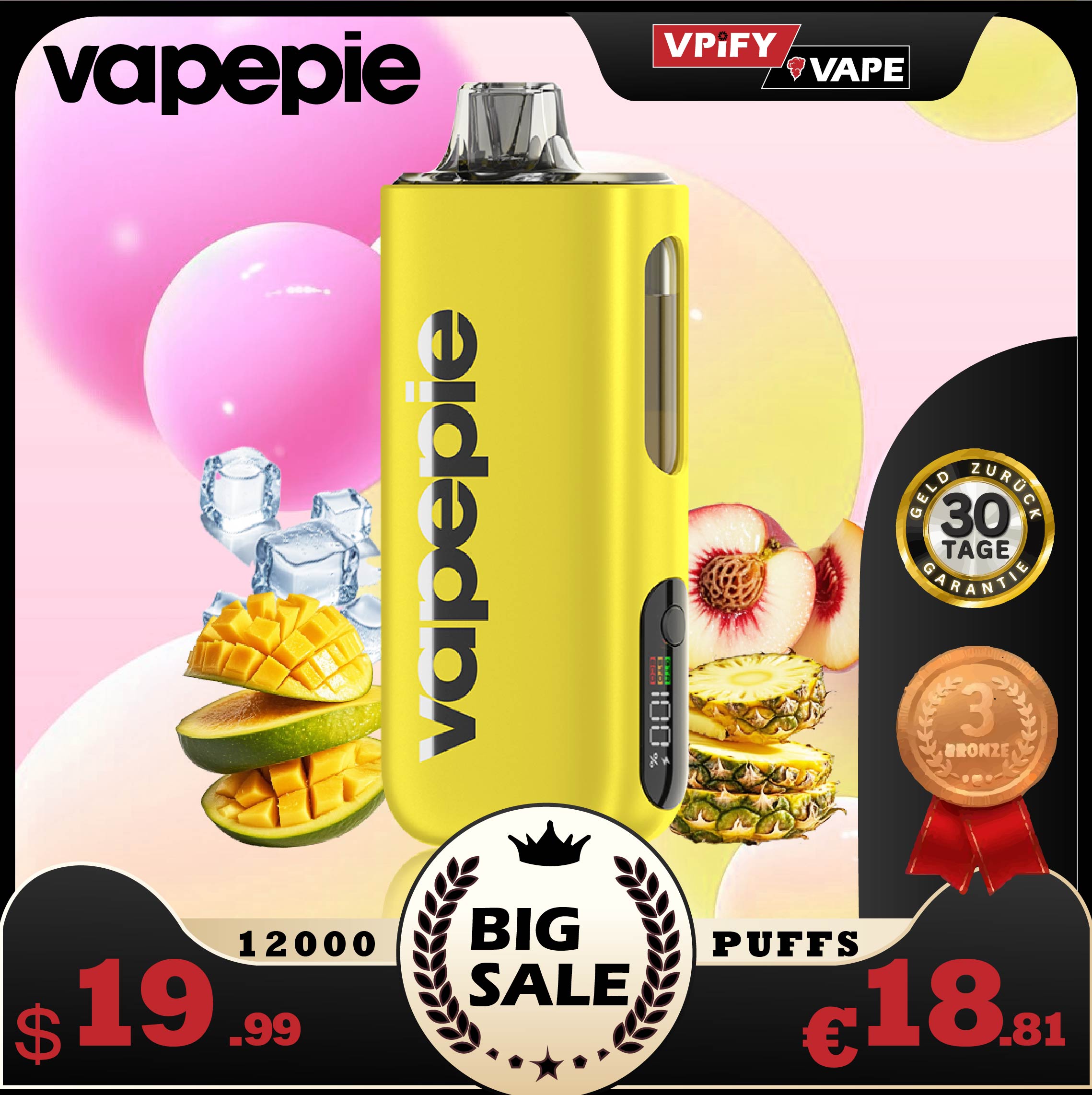 VAPEPIE Max 40000 PUFFS - MANGO PINEAPPLE PEACH ICE