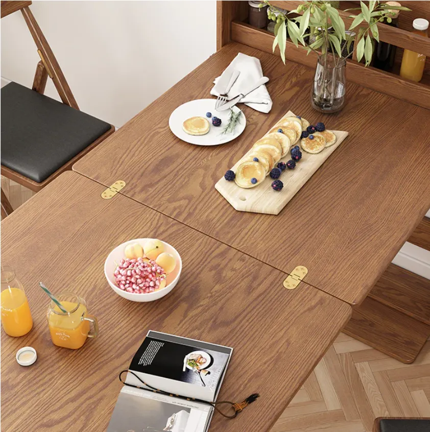 Mesa de comedor multifuncional plegable de madera maciza + 2 sillas gratuitas.