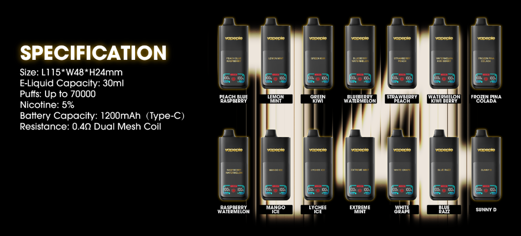 VAPEPIE Mega – 70.000 Tragadas – Produção Enorme de Vapor e Desempenho Duradouro