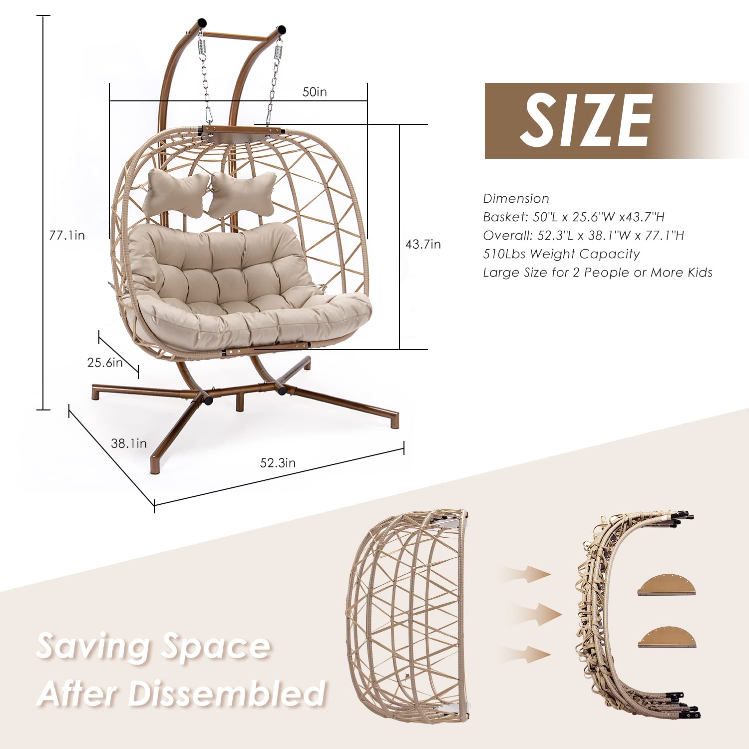 Double Patio Rattan Swing Egg Chair With Stand Rain Cover Included Fewrr