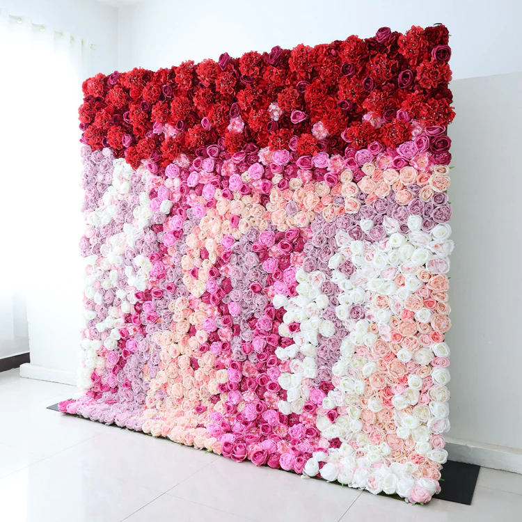 🌸Muro de flores de tela enrollable hecho a mano (con soporte)