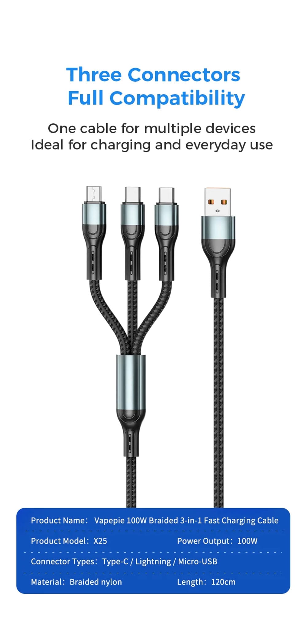 Vapepie 3-in-1 Upgrade Fast Charging Cable Detailed Image 8