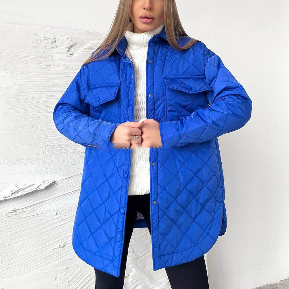 Castillotigo™ Nueva chaqueta acolchada con bolsillo de solapa de botonadura simple de invierno para mujer con cuadros