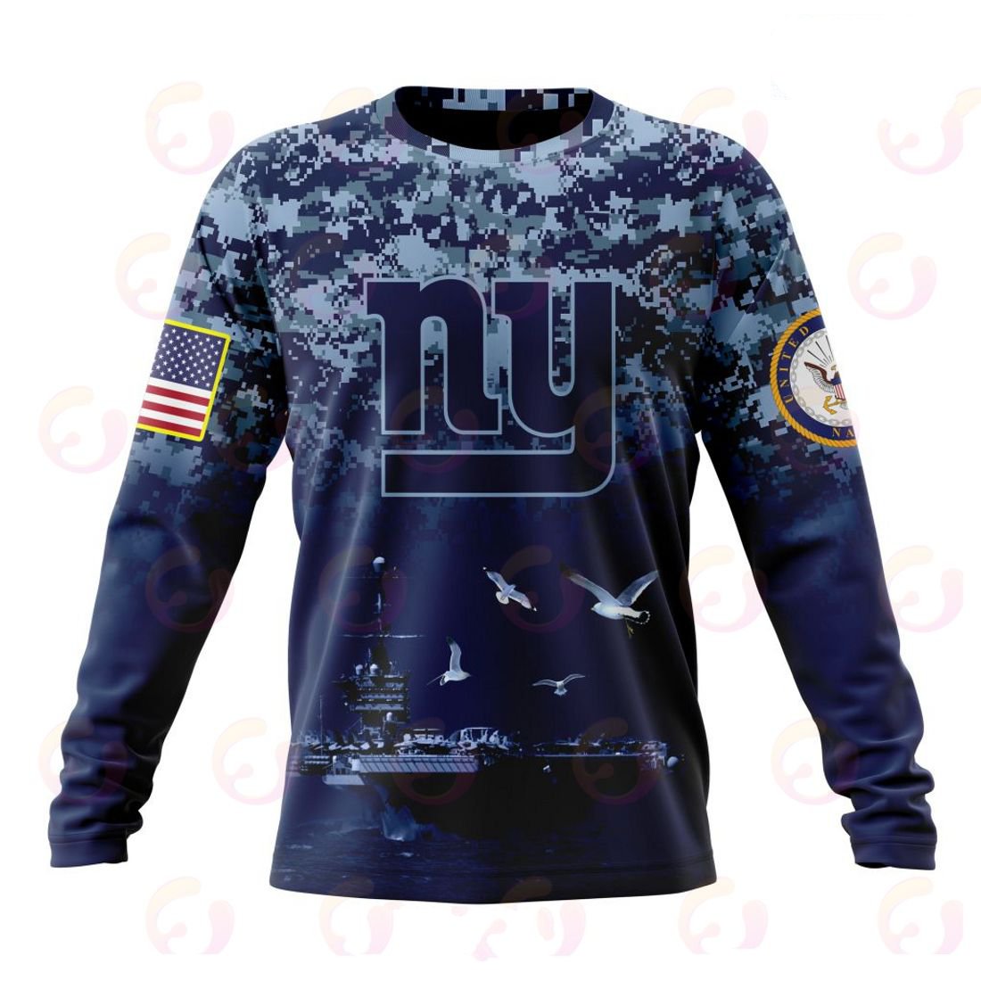 NEW YORK GIANTS 3D HOODIE HONOR US NAVY VETERANS