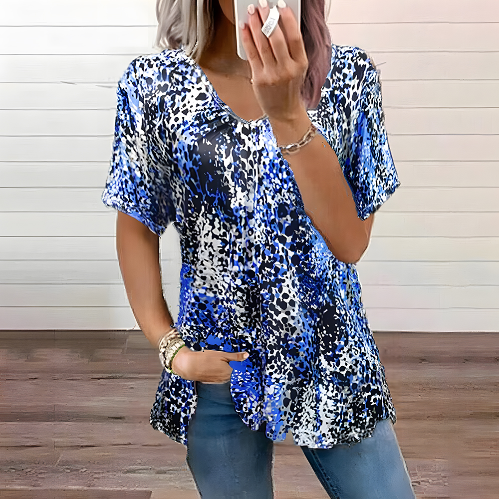 Castillotigo™ Manga corta con estampado de leopardo suelto para mujer