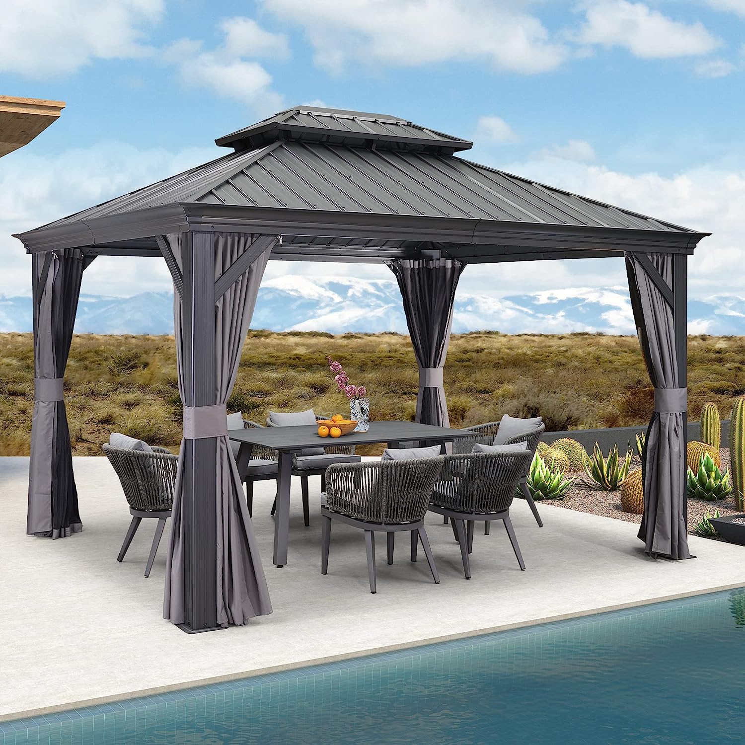 💥Limited Time Promotion💥10′ft X 12′ft Permanent Hardtop Gazebo Alumi