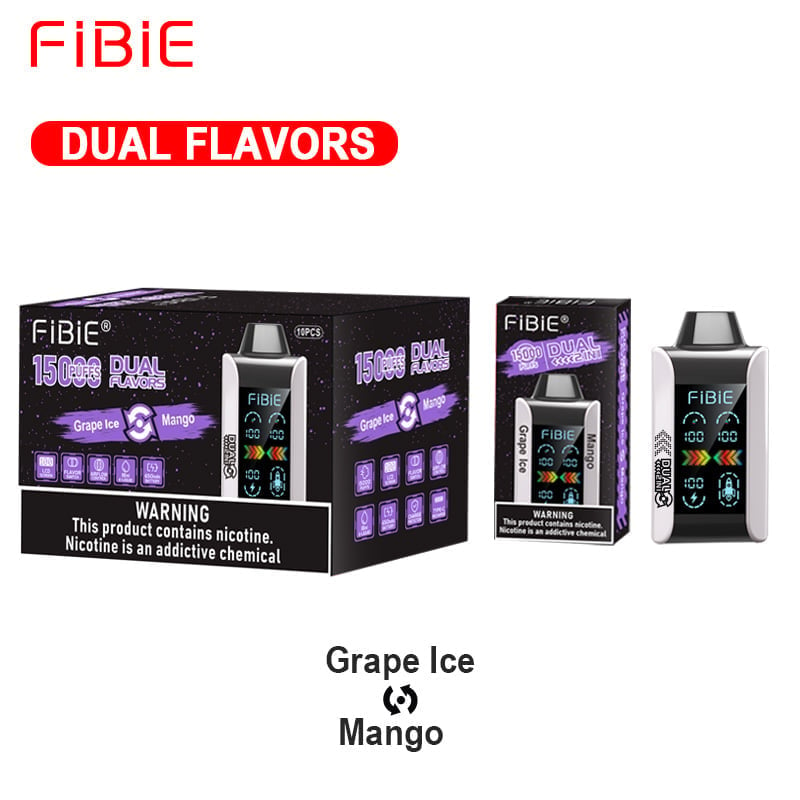 FIBIE 15000 PUFFS Dual Flavors Disposable Vapor Wands(15000 PUFFS) - GRAPE ICE & MANGO
