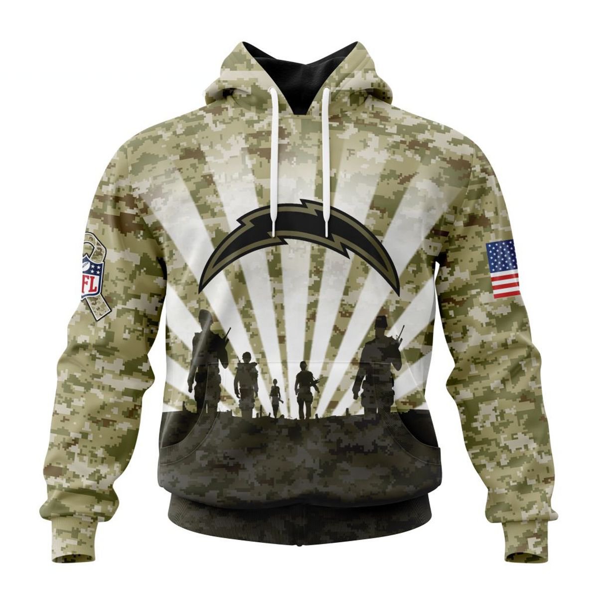 LOS ANGELES CHARGERS 3D HOODIE HONOR VETERANS