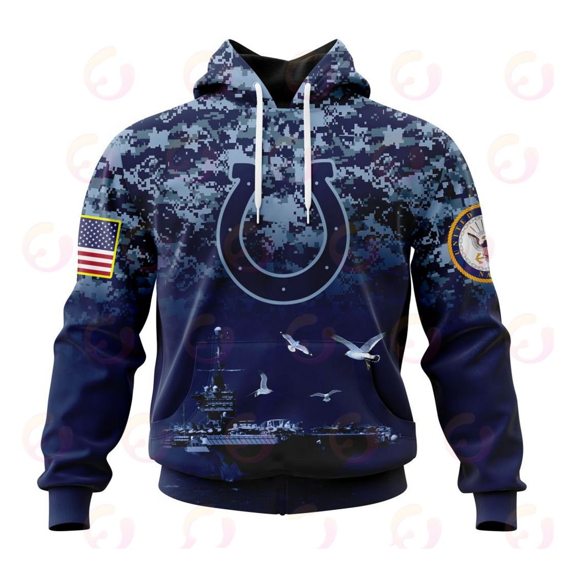 INDIANAPOLIS COLTS 3D HOODIE HONOR US NAVY VETERANS