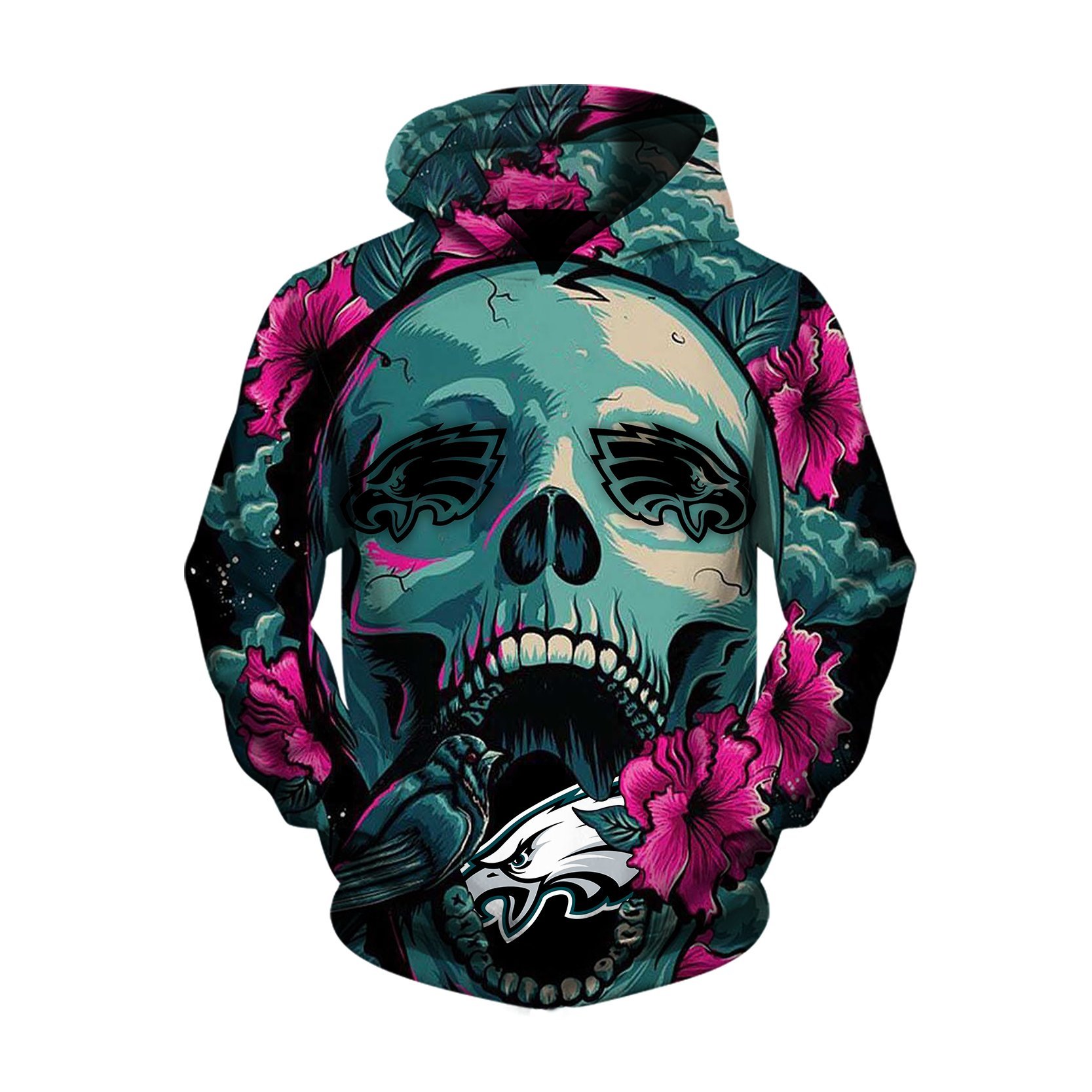 EAGLES 3D HOODIE SKULL FLOWER