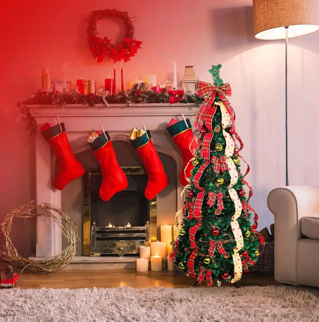 🎅Árbol de Navidad emergente con luces y decoraciones🎄Árbol de Navidad plegable con luces🎄Árbol de Navidad predecorado con luces