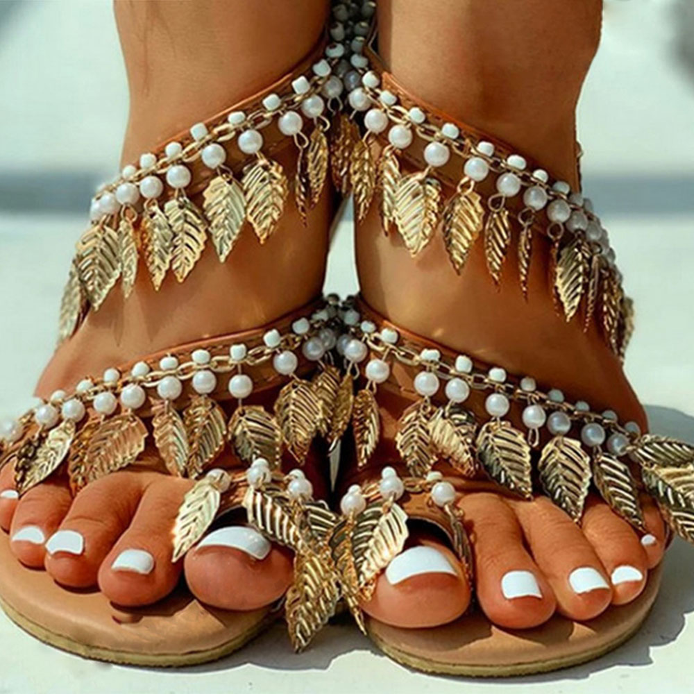 Castillotigo™ 2022 Nuevas sandalias planas de hojas de perlas