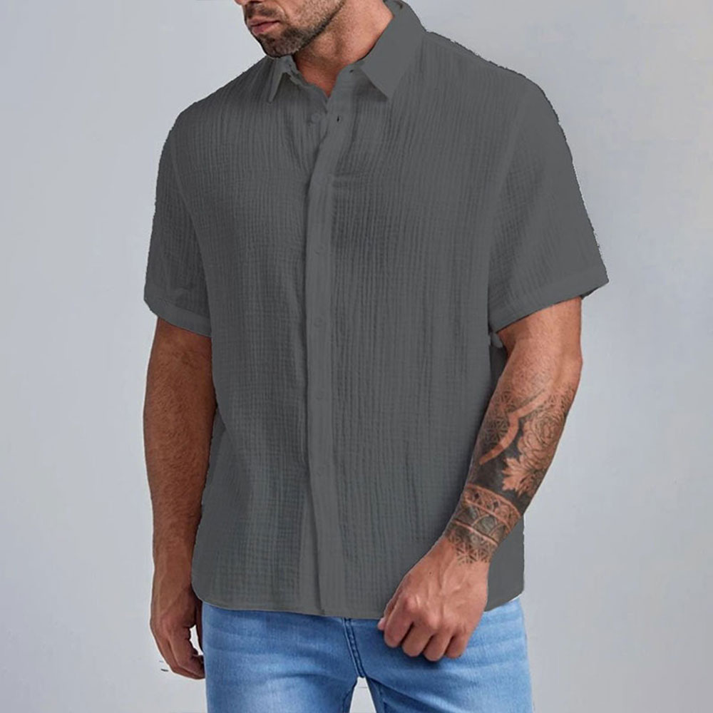 Castillotigo™ Camisa de manga corta para hombre delgada con arrugas y corteza de moda de verano